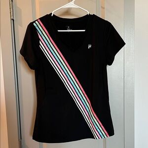 Women's Black Top with Multicolor Stripes